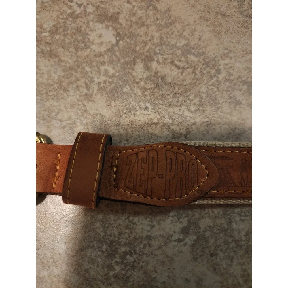 Zep-Pro Mens Fishing Belt Brown Leather Canvas Embroidered Snook Size 42 USA